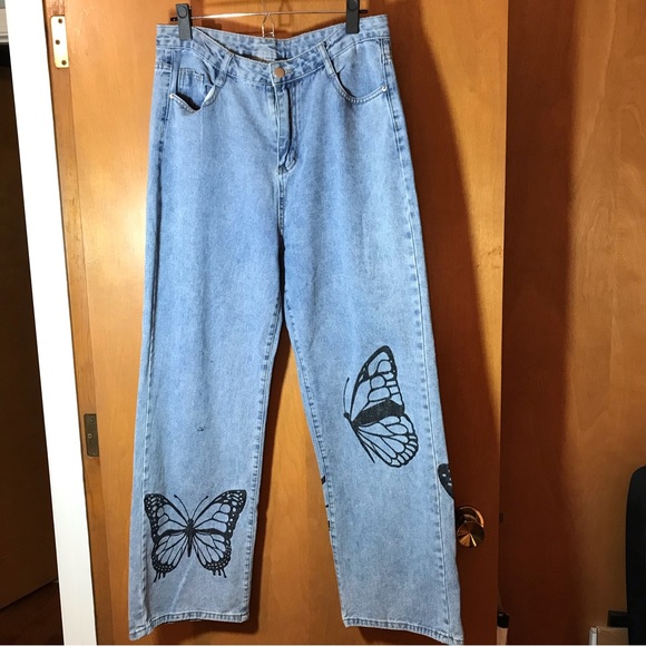 Butterfly 🦋 boho women’s jeans high rise wide leg size 12 - Picture 1 of 16